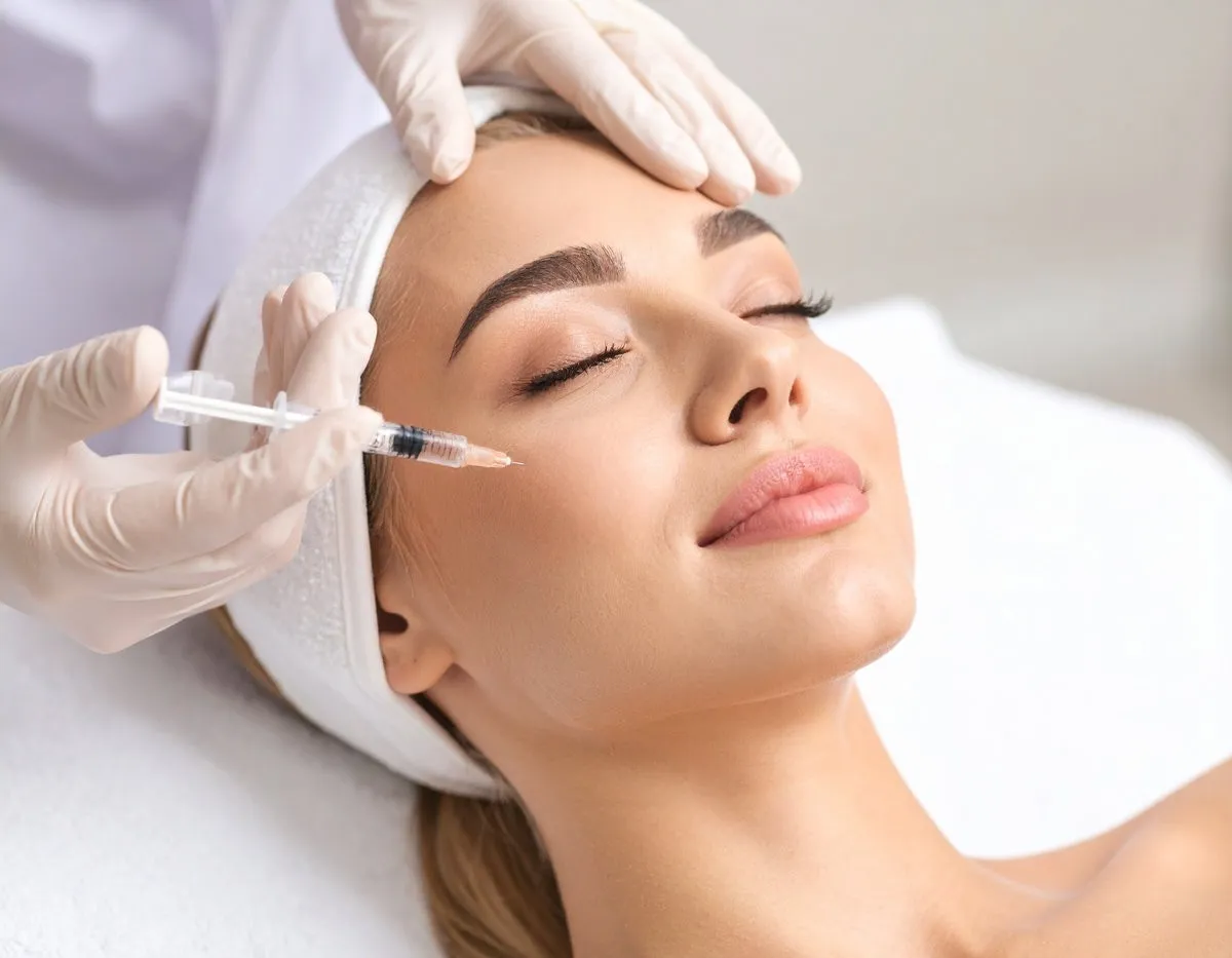 woman face having botox injection